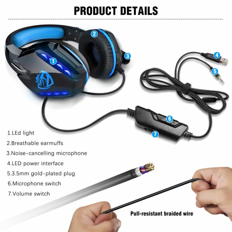 Soulbytes S11 USB + 3.5mm 4 Pin Adjustable LED Light Gaming Headset with Mic (Blue) by Soulbytes