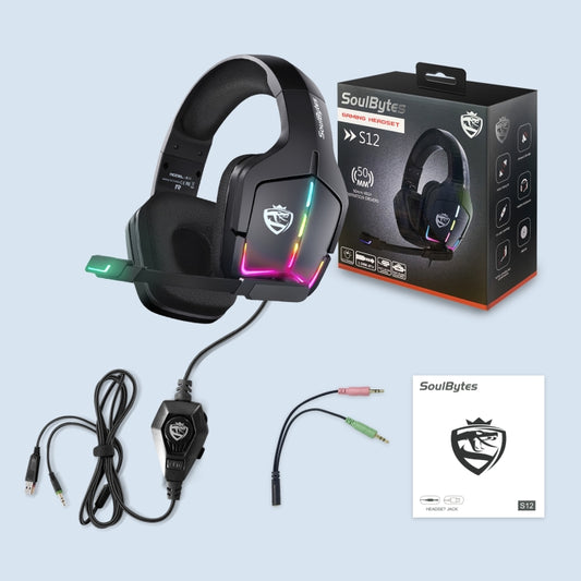 Soulbytes S12 USB + 3.5mm 4 Pin Adjustable RGB Light Gaming Headset with Mic (Black) by Soulbytes