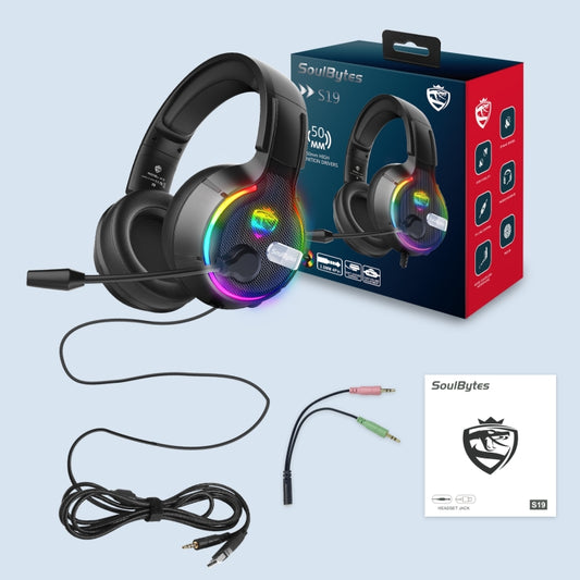 Soulbytes S19 USB + 3.5mm 4 Pin Adjustable RGB Light Gaming Headset with Mic (Black) by Soulbytes