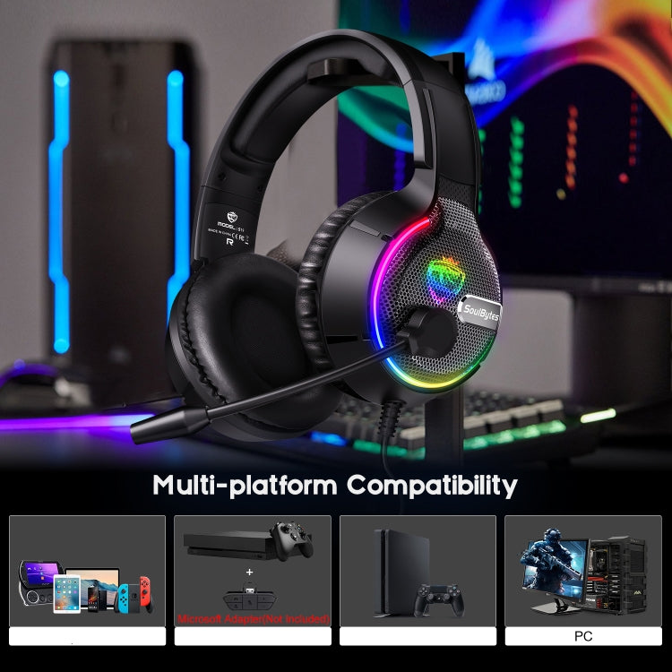 Soulbytes S19 USB + 3.5mm 4 Pin Adjustable RGB Light Gaming Headset with Mic (Black) by Soulbytes