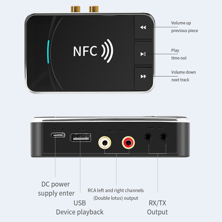 N100 NFC Desktop Bluetooth 5.0 Receiver & Transmitter Car Bluetooth Speaker Audio Adapter(Black) - Apple Accessories by buy2fix | Online Shopping UK | buy2fix