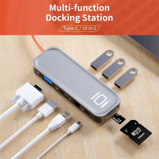 ROCK TR01 10 In 1 Type-C / USB-C to HDMI + VGA Multifunctional Extension HUB Adapter(Silver) by ROCK