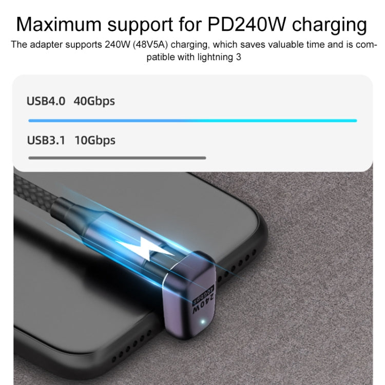 240W USB-C/Type-C Female to USB-C/Type-C Male 40Gbps Medium Bend Adapter with Light - Cable & Adapters by buy2fix | Online Shopping UK | buy2fix