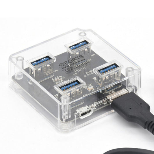 USB3.0 4 in 1 Multifunctional Desktop Square Transparent HUB by buy2fix