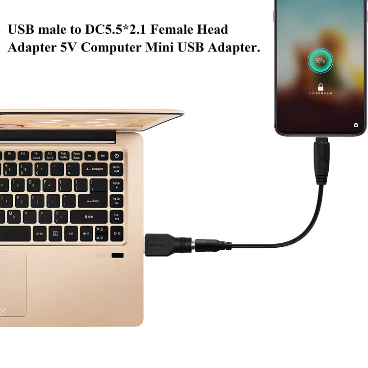 USB Male to 5.5 x 2.1mm Female Plug Adapter Connector - Universal Power Adapter by buy2fix | Online Shopping UK | buy2fix