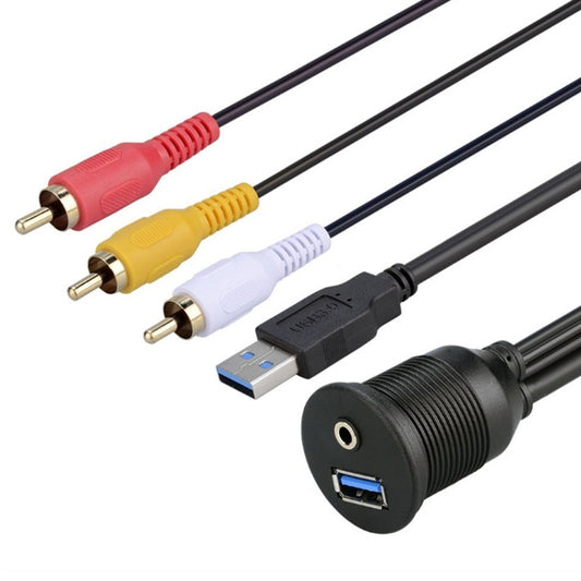 USB 3.0 Male + 3 RCA to USB 3.0 Female + 3.5mm Female Connector Car Adapter Cable, Length: 100cm by buy2fix