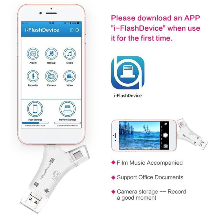 NK-908 4 in 1 i-Flash Y-shaped TF Card / SD Card Reader For 8 Pin + USB-C / Type-C + Micro USB + USB Devices by buy2fix