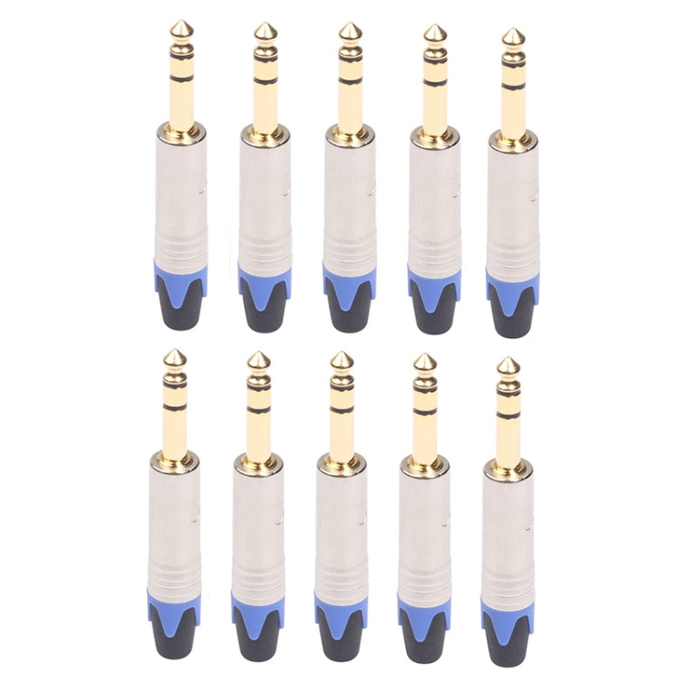 10 PCS TC203N 6.35mm Gold-plated Audio Stereo Connector Welding Plug - Microphone Audio Cable & Connector by buy2fix | Online Shopping UK | buy2fix