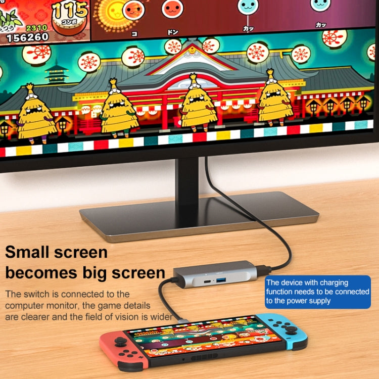 Z41 6 in 1 USB-C / Type-C to PD USB-C / Type-C + HD HDMI + USB 3.0 + 3.5mm AUX + USB + Microphone Interface Multifunctional Docking Station Video Capture Card (Grey) by buy2fix