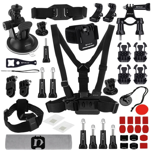 PULUZ 45 in 1 Accessories Ultimate Combo Kits (Chest Strap + Suction Cup Mount + 3-Way Pivot Arms + J-Hook Buckle + Wrist Strap + Helmet Strap + Surface Mounts + Tripod Adapter + Storage Bag + Handleb ... for GoPro, Insta360, DJI and Other Action Cameras by PULUZ