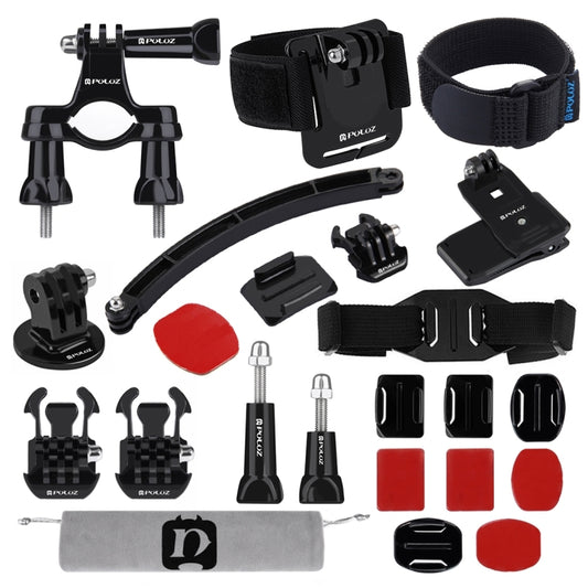 PULUZ 24 in 1 Bike Mount Accessories Combo Kits (Wrist Strap + Helmet Strap + Extension Arm + Quick Release Buckles + Surface Mounts + Adhesive Stickers + Tripod Adapter + Storage Bag + Handlebar Moun ... for GoPro, Insta360, DJI and Other Action Cameras by PULUZ