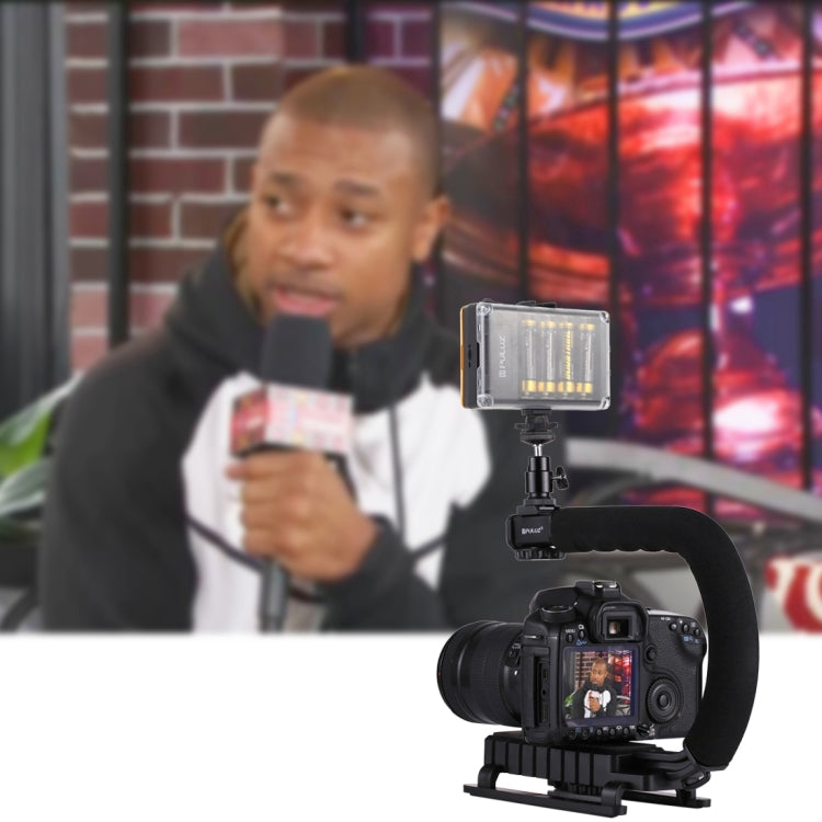 PULUZ U/C Shape Portable Handheld DV Bracket Stabilizer + LED Studio Light Kit with Cold Shoe Tripod Head for All SLR Cameras and Home DV Camera by PULUZ