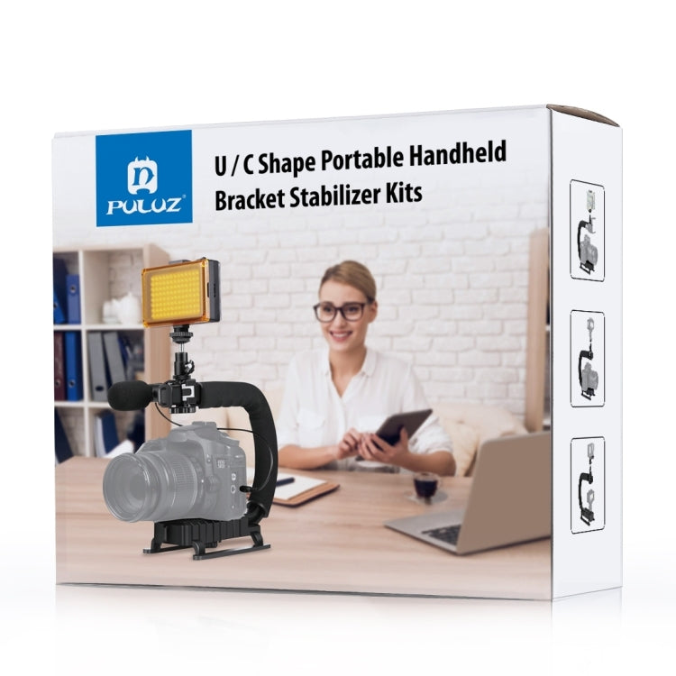 PULUZ U/C Shape Portable Handheld DV Bracket Stabilizer + LED Fill Light Kit with Cold Shoe Tripod Head for All SLR Cameras and Home DV Camera by PULUZ