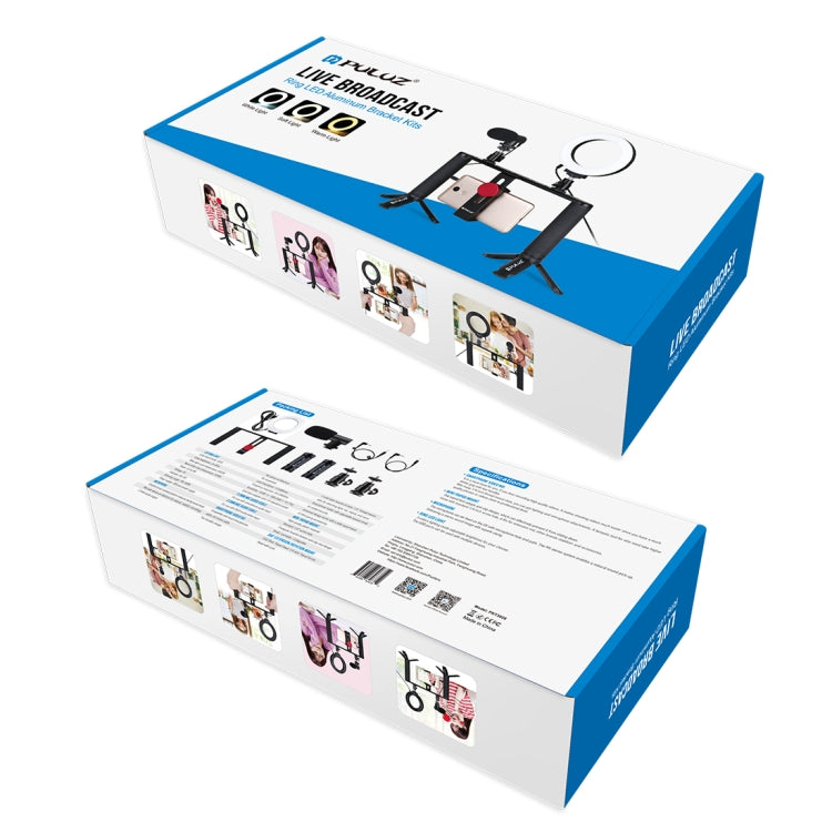 PULUZ 4 in 1 Vlogging Live Broadcast 4.7 inch 12cm Ring LED Selfie Light Smartphone Video Rig Handle Stabilizer Aluminum Bracket Kits with Microphone + Tripod Mount + Cold Shoe Tripod Head by PULUZ