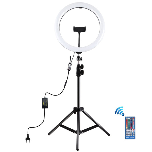 PULUZ 11.8 inch 30cm RGB Light 1.1m Tripod Mount Dimmable LED Ring Vlogging Selfie Photography Video Lights Live Broadcast Kits with Cold Shoe Tripod Ball Head & Phone Clamp(EU Plug) by PULUZ