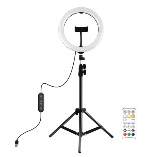 PULUZ 10.2 inch 26cm Marquee LED RGBWW Selfie Beauty Light + 1.1m Tripod Mount 168 LED Dual-color Temperature Dimmable Ring Vlogging Photography Video Lights with Cold Shoe Tripod Ball Head & Remote Control & Phone Clamp(Black) by PULUZ