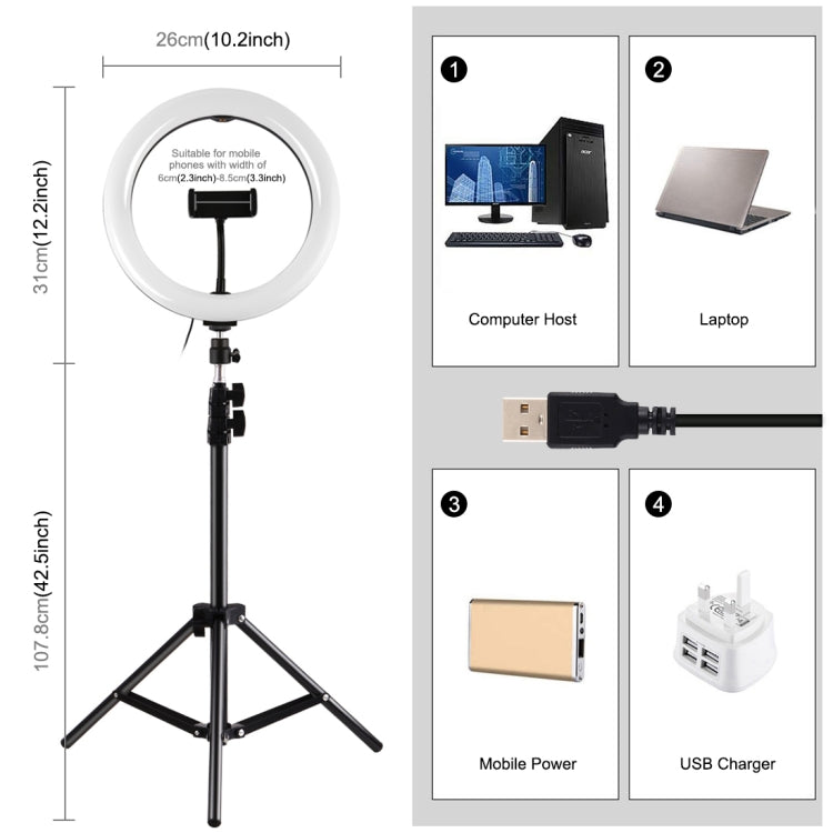 PULUZ 10.2 inch 26cm Marquee LED RGBWW Selfie Beauty Light + 1.1m Tripod Mount 168 LED Dual-color Temperature Dimmable Ring Vlogging Photography Video Lights with Cold Shoe Tripod Ball Head & Remote Control & Phone Clamp(Black) - Ring Light by PULUZ | Online Shopping UK | buy2fix