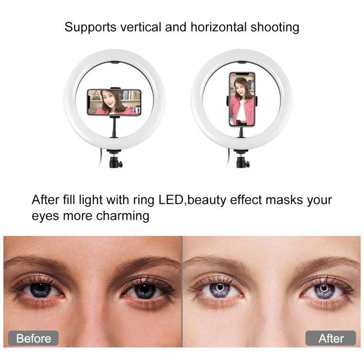 PULUZ 10.2 inch 26cm Marquee LED RGBWW Selfie Beauty Light + 1.1m Tripod Mount 168 LED Dual-color Temperature Dimmable Ring Vlogging Photography Video Lights with Cold Shoe Tripod Ball Head & Remote Control & Phone Clamp(Black) - Ring Light by PULUZ | Online Shopping UK | buy2fix