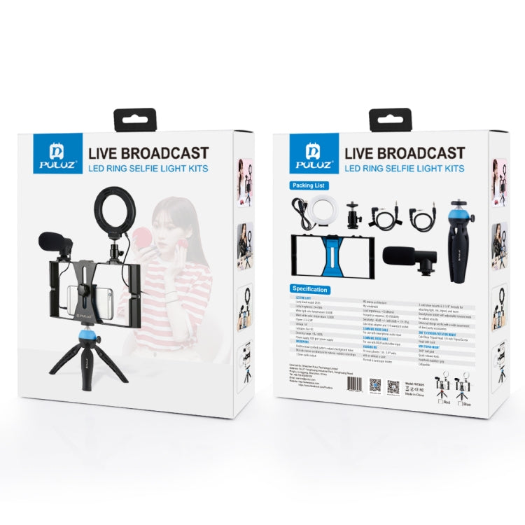 PULUZ 4 in 1 Vlogging Live Broadcast Smartphone Video Rig + 4.7 inch 12cm RGBW Ring LED Selfie Light + Microphone + Pocket Tripod Mount Kits with Cold Shoe Tripod Head(Red) by PULUZ