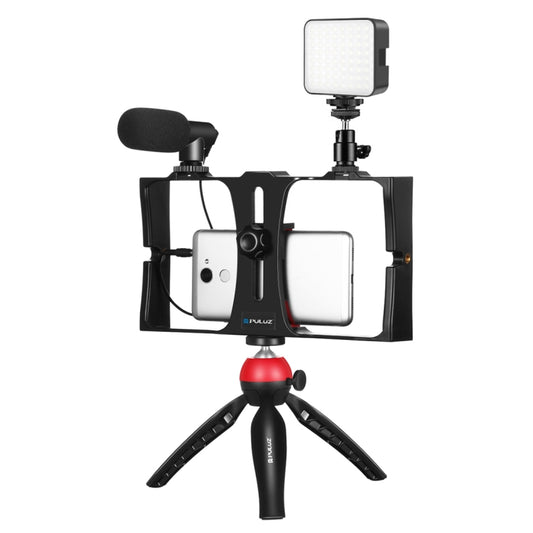 PULUZ 4 in 1 Vlogging Live Broadcast LED Selfie Fill Light Smartphone Video Rig Kits with Microphone + Tripod Mount + Cold Shoe Tripod Head for iPhone, Galaxy, Huawei, Xiaomi, HTC, LG, Google, and Other Smartphones(Red) by PULUZ