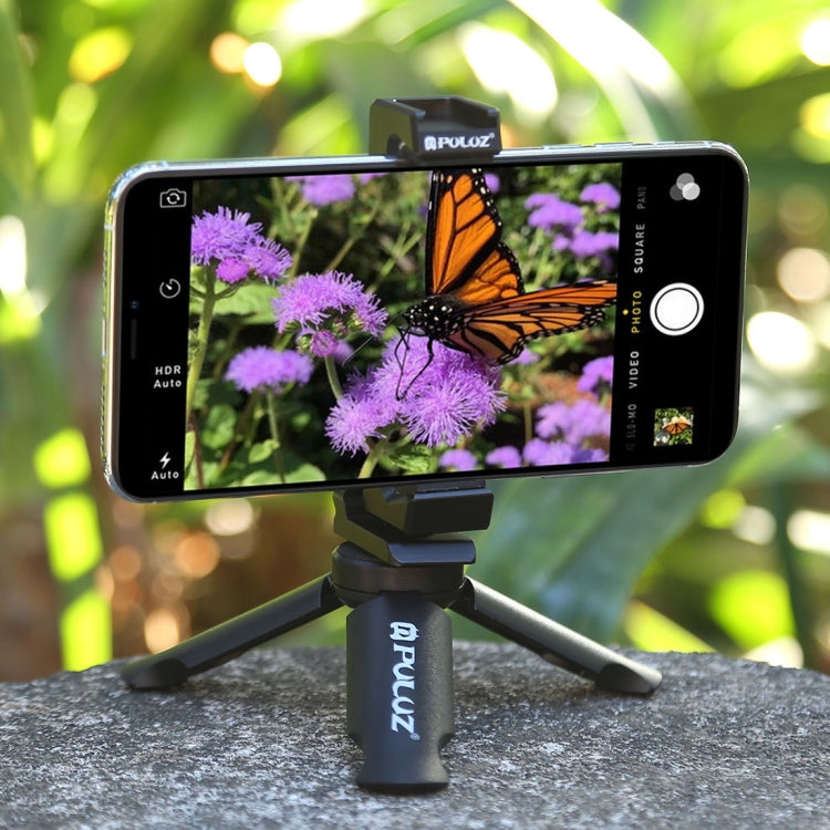 PULUZ Folding Plastic Tripod + Horizontal / Vertical Shooting Metal Clamp with Cold Shoe for iPhone, Galaxy, Huawei, Xiaomi, Sony, HTC, Google and other Smartphones by PULUZ