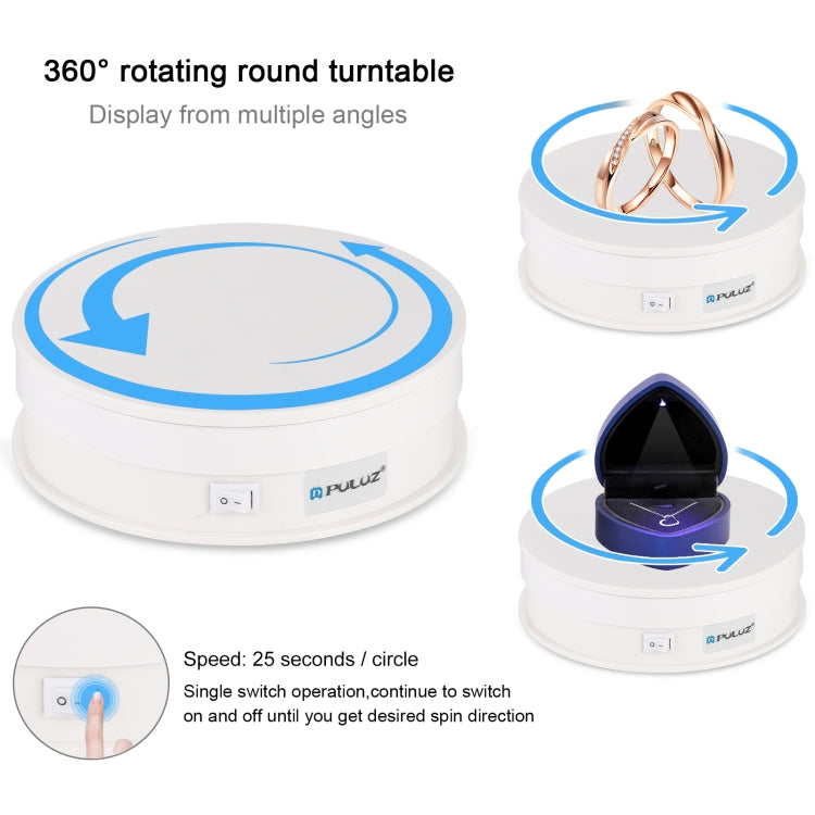 PULUZ 15cm USB Electric Rotating Turntable Display Stand Video Shooting Props Turntable for Photography, Load 1-5kg(White) - by PULUZ | Online Shopping UK | buy2fix