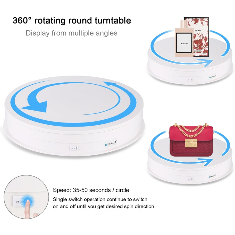 PULUZ 30cm USB Electric Rotating Turntable Display Stand Video Shooting Props Turntable for Photography, Load 10-20kg(White) - by PULUZ | Online Shopping UK | buy2fix