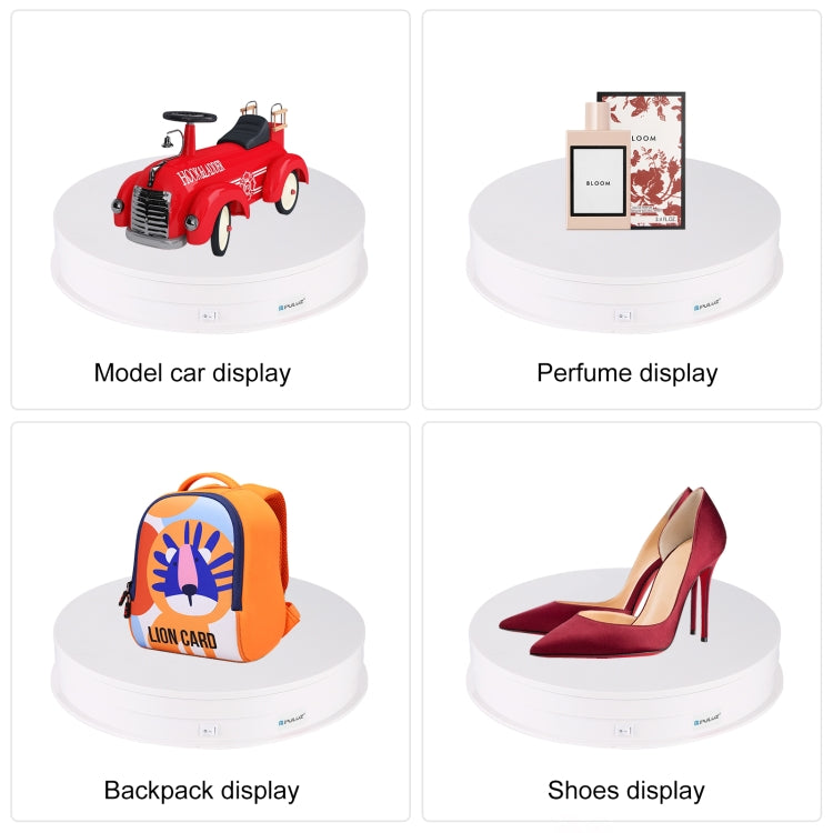 PULUZ 30cm USB Electric Rotating Turntable Display Stand Video Shooting Props Turntable for Photography, Load 10-20kg(White) - by PULUZ | Online Shopping UK | buy2fix