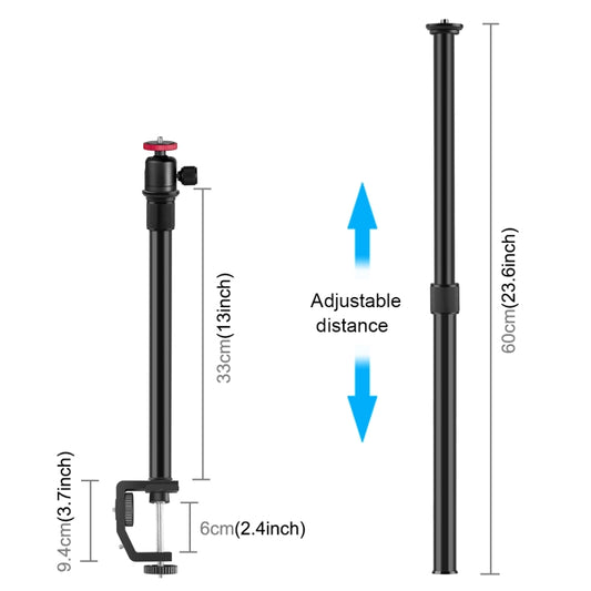 PULUZ C Clamp Mount Light Stand Extension Central Shaft Rod Monopod Holder Kits with Ball-Head, Rod Length: 33-60cm(Black) - Monopods by PULUZ | Online Shopping UK | buy2fix