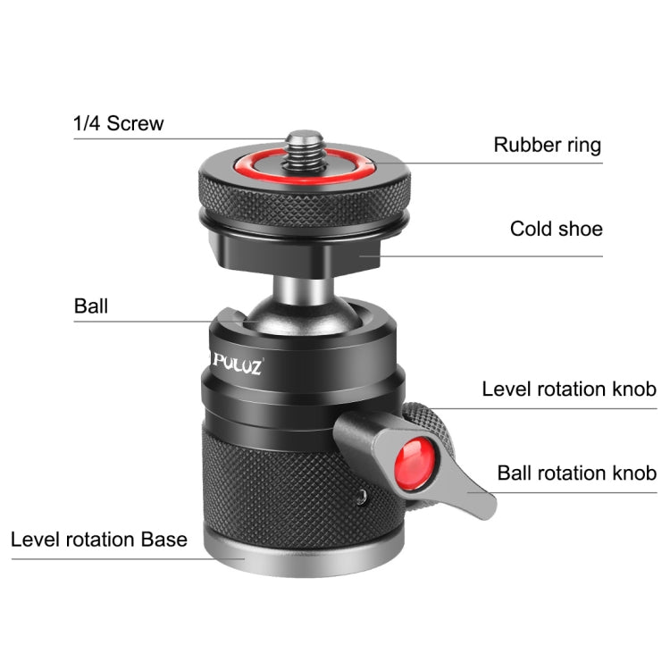 PULUZ Aluminum Alloy Ball Head Tripod Mount with Cold Shoe Base(Black) - Tripod Heads by PULUZ | Online Shopping UK | buy2fix