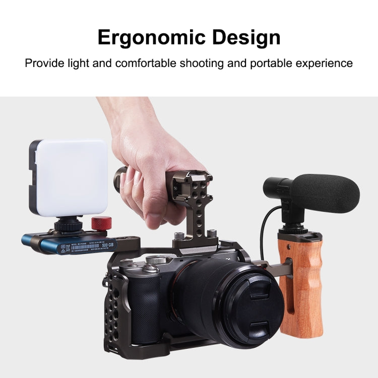 PULUZ 1/4 inch Screw Universal Camera Wooden Side Handle with Cold Shoe Mount for Camera Cage Stabilizer(Bronze) by PULUZ