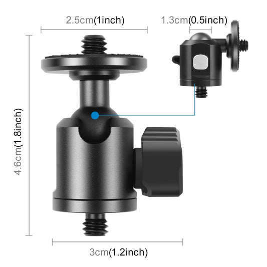 PULUZ 1/4 inch Outer Screw Metal Tripod Ball Head Adapter with Knob Lock(Black) by PULUZ