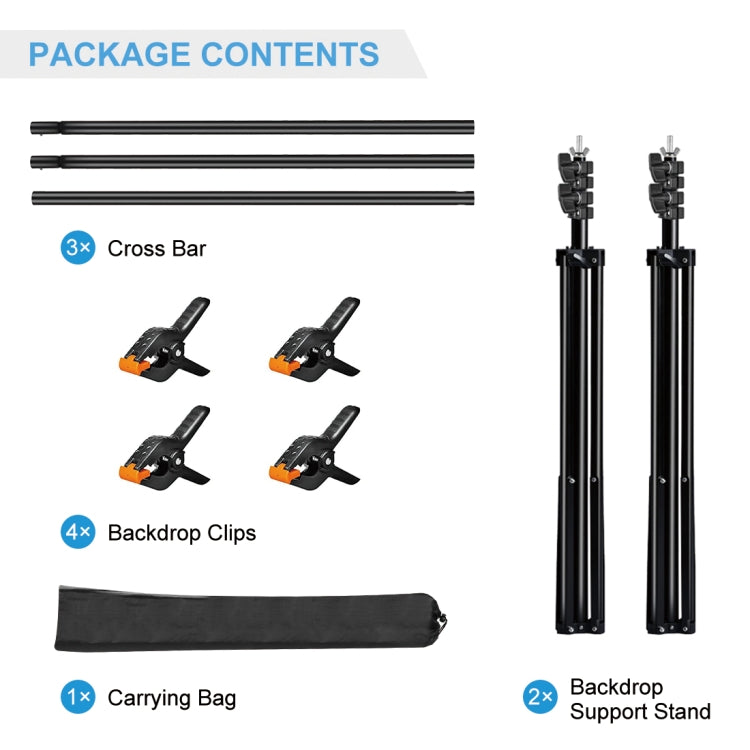 2 x 2m Photo Studio Background Support Stand Backdrop Crossbar Bracket(Black) by buy2fix