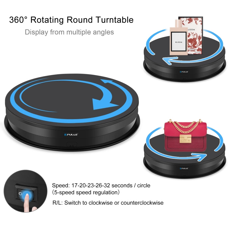 PULUZ 30cm Adjusting Speed Rotating Turntable Display Stand, Load 10-15kg, US Plug(Black) - by PULUZ | Online Shopping UK | buy2fix