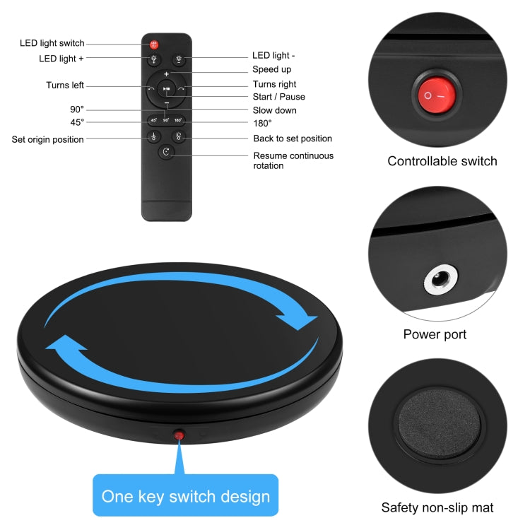 PULUZ 45cm Remote Control Adjusting Speed Rotating Turntable Display Stand, Black, Load 100kg(US Plug) - by PULUZ | Online Shopping UK | buy2fix