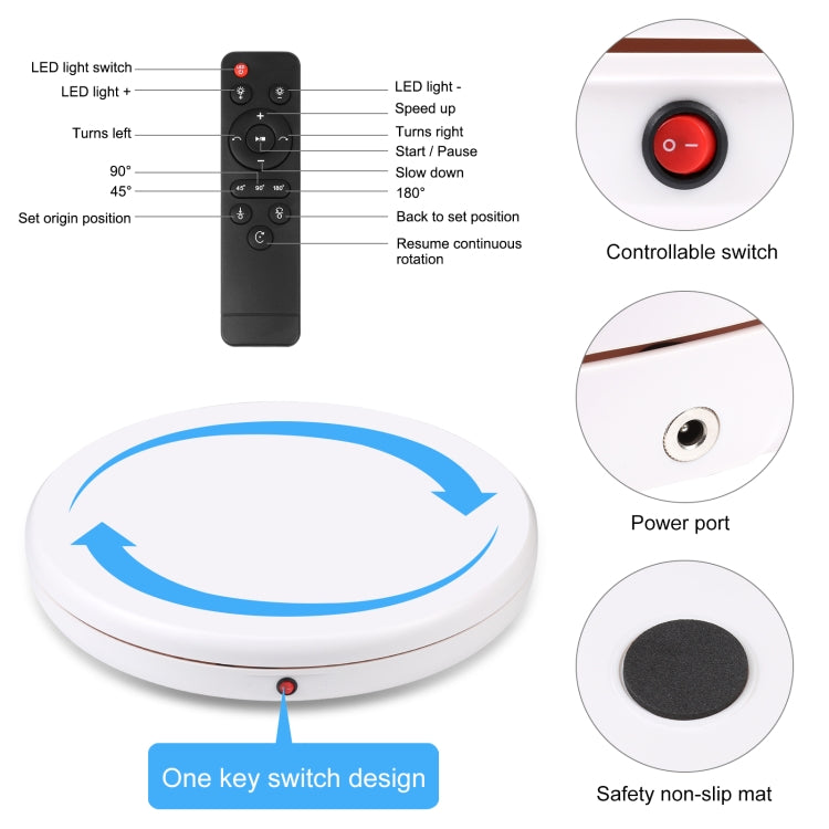 PULUZ 45cm Remote Control Adjusting Speed Rotating Turntable Display Stand, White, Load 100kg(EU Plug) - by PULUZ | Online Shopping UK | buy2fix