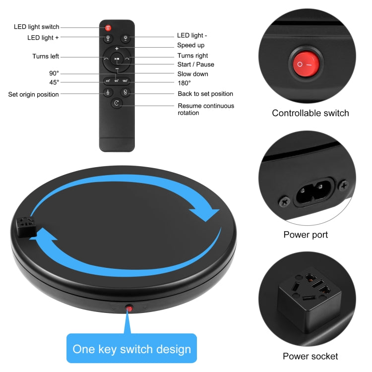 PULUZ 45cm Remote Control Adjusting Speed Rotating Turntable Display Stand with Power Socket, Black, Load 100kg(AU Plug) - by PULUZ | Online Shopping UK | buy2fix