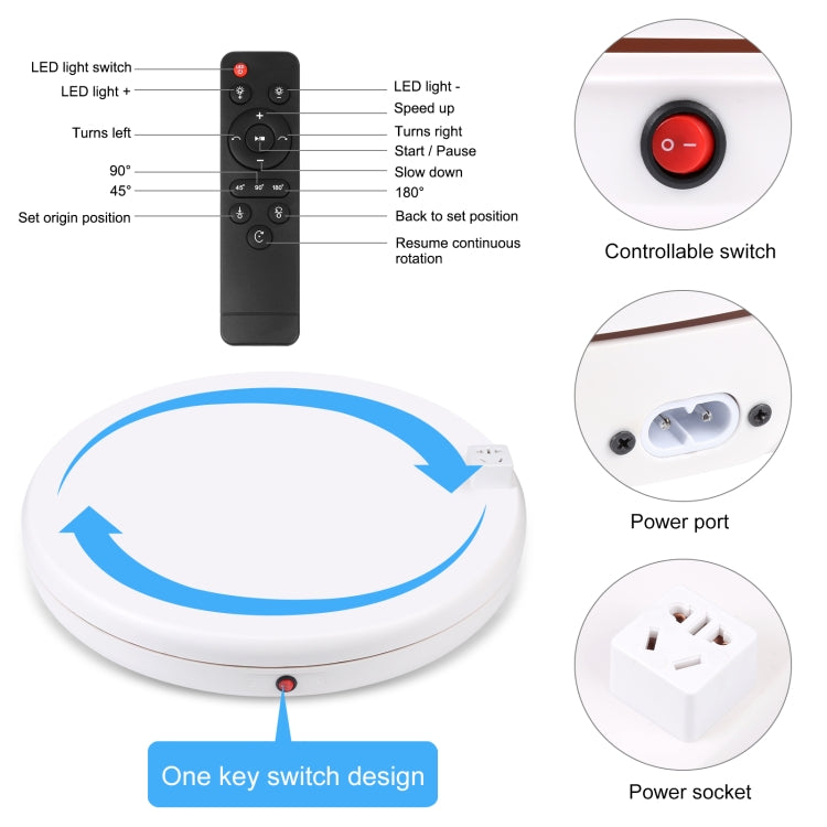 PULUZ 45cm Remote Control Adjusting Speed Rotating Turntable Display Stand with Power Socket, White, Load 100kg(AU Plug) - by PULUZ | Online Shopping UK | buy2fix
