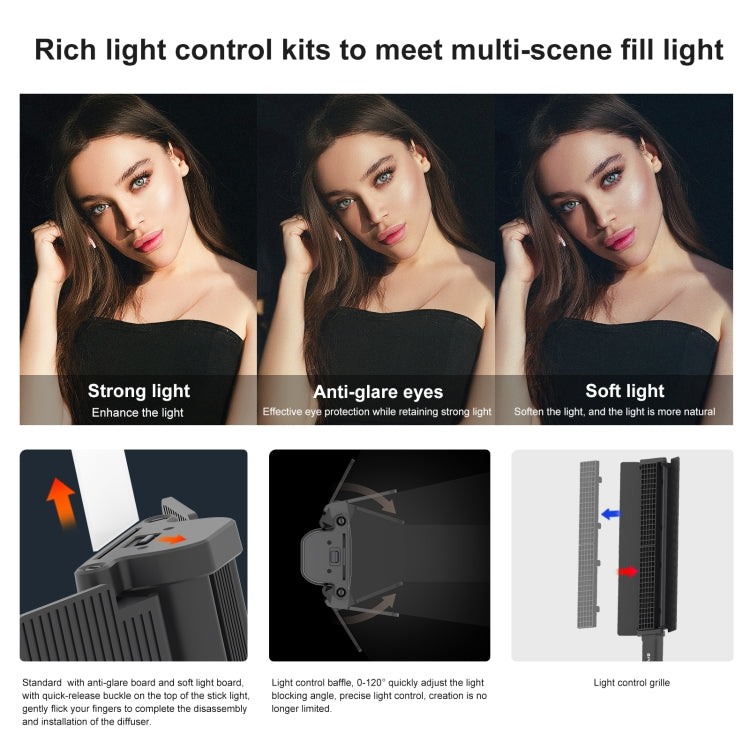 PULUZ 72 LEDs Photo Handheld Stick Light Full Color RGB Fill Light with Barndoor - by PULUZ | Online Shopping UK | buy2fix