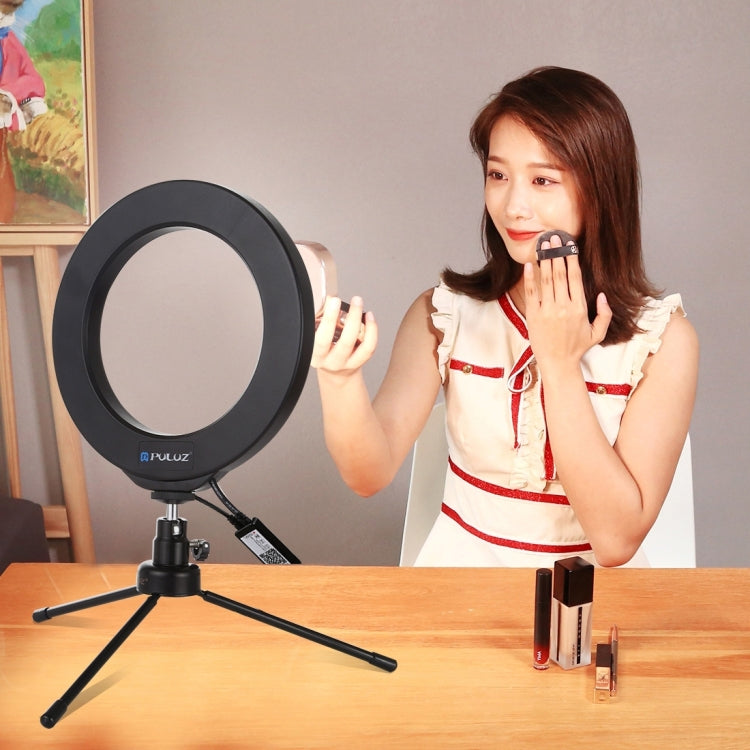 PULUZ 6.2 inch 16cm USB RGBW Dimmable LED Ring Vlogging Photography Video Lights with Cold Shoe Tripod Ball Head & Remote Control(Black) - Ring Light by PULUZ | Online Shopping UK | buy2fix
