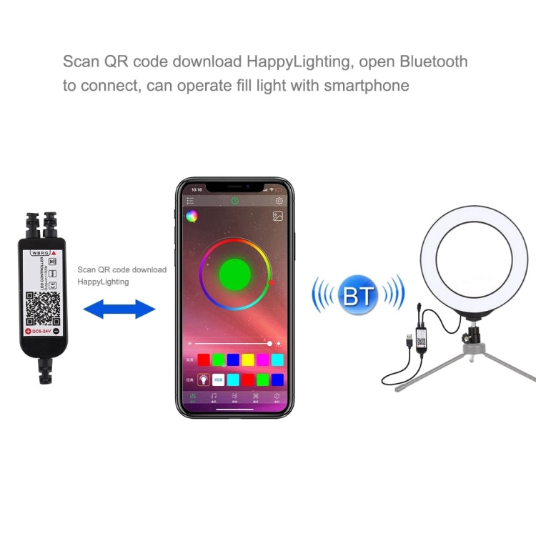PULUZ 6.2 inch 16cm USB RGBW Dimmable LED Ring Vlogging Photography Video Lights with Cold Shoe Tripod Ball Head & Remote Control(Black) - Ring Light by PULUZ | Online Shopping UK | buy2fix