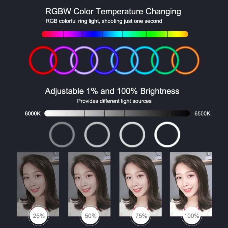 PULUZ 6.2 inch 16cm USB RGBW Dimmable LED Ring Vlogging Photography Video Lights with Cold Shoe Tripod Ball Head & Remote Control(Black) - Ring Light by PULUZ | Online Shopping UK | buy2fix