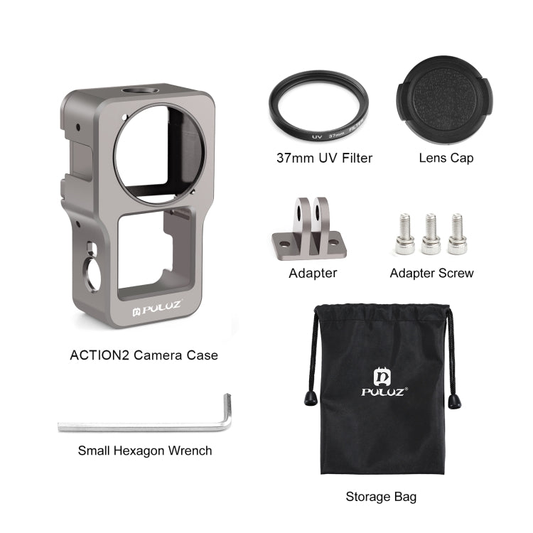 PULUZ CNC Aluminum Alloy Cage for DJI Action 2(Titanium Color) by PULUZ