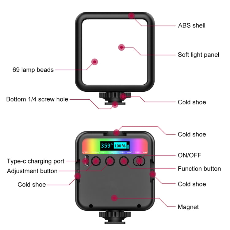 PULUZ Pocket 2500-9000K+RGB Full Color Beauty Fill Light Handheld Camera Photography LED Light (Black) - by PULUZ | Online Shopping UK | buy2fix