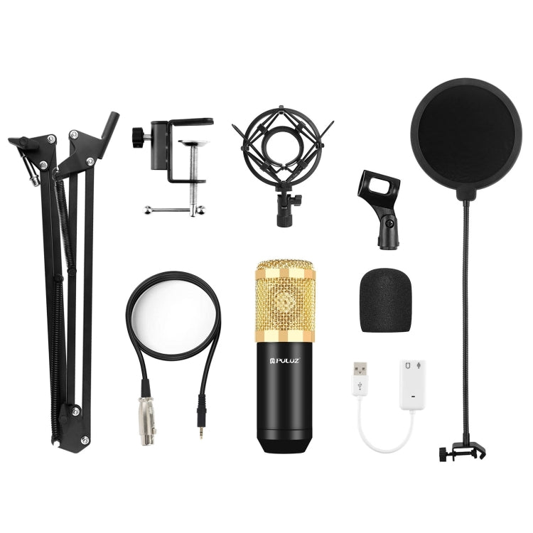 PULUZ Condenser Microphone Studio Broadcast Professional Singing Microphone Kits with Suspension Scissor Arm & Metal Shock Mount & USB Sound Card, Power By 48V(Gold) by PULUZ