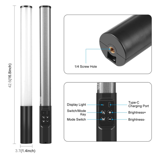 PULUZ Metal Body 2500-9000K RGB Full Color Beauty Fill Light Handheld Photography LED Light by PULUZ