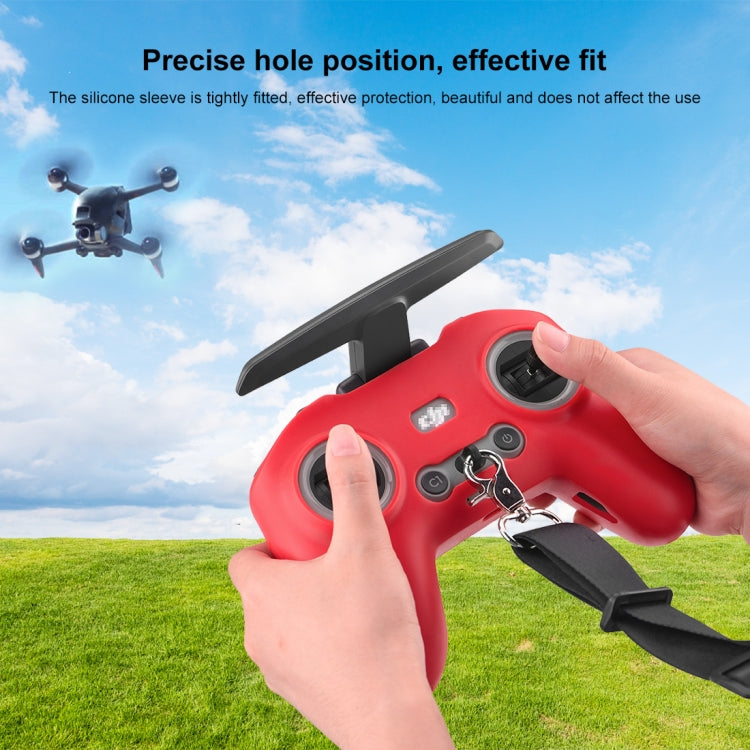 For DJI FPV Combo Remote Control PULUZ Silicone Protective Case with Neck Strap(Red) - Cases & Bags by PULUZ | Online Shopping UK | buy2fix
