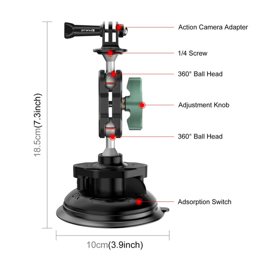 PULUZ Magic Arm Strong Suction Cup Aluminum Alloy Mount(Black) by PULUZ