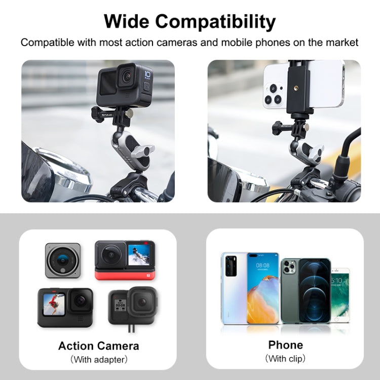 PULUZ Handlebar Arm Mount with Phone Clamp & Mount Adapter & Long Screw - Helmet Mount by PULUZ | Online Shopping UK | buy2fix