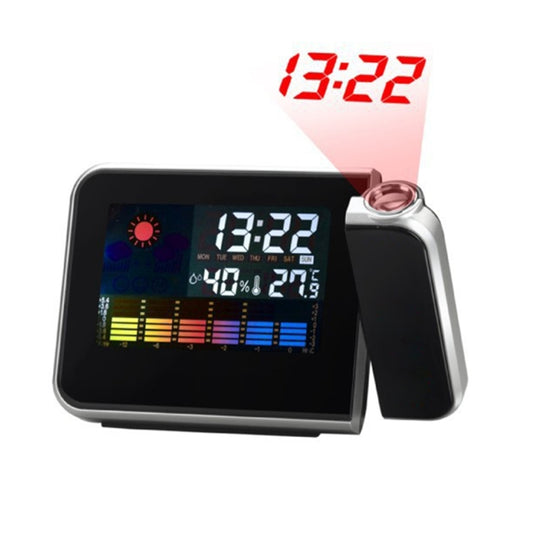 Multifunctional Digital Color LCD Display LED Projection Alarm Clock with Weather Station / Temperature / Humidity / Calendar(Black) by buy2fix